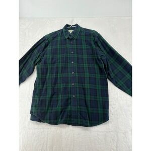 L.L. Bean Flannel Shirt Mens Medium Regular Shirt Green Blue Plaid Cotton